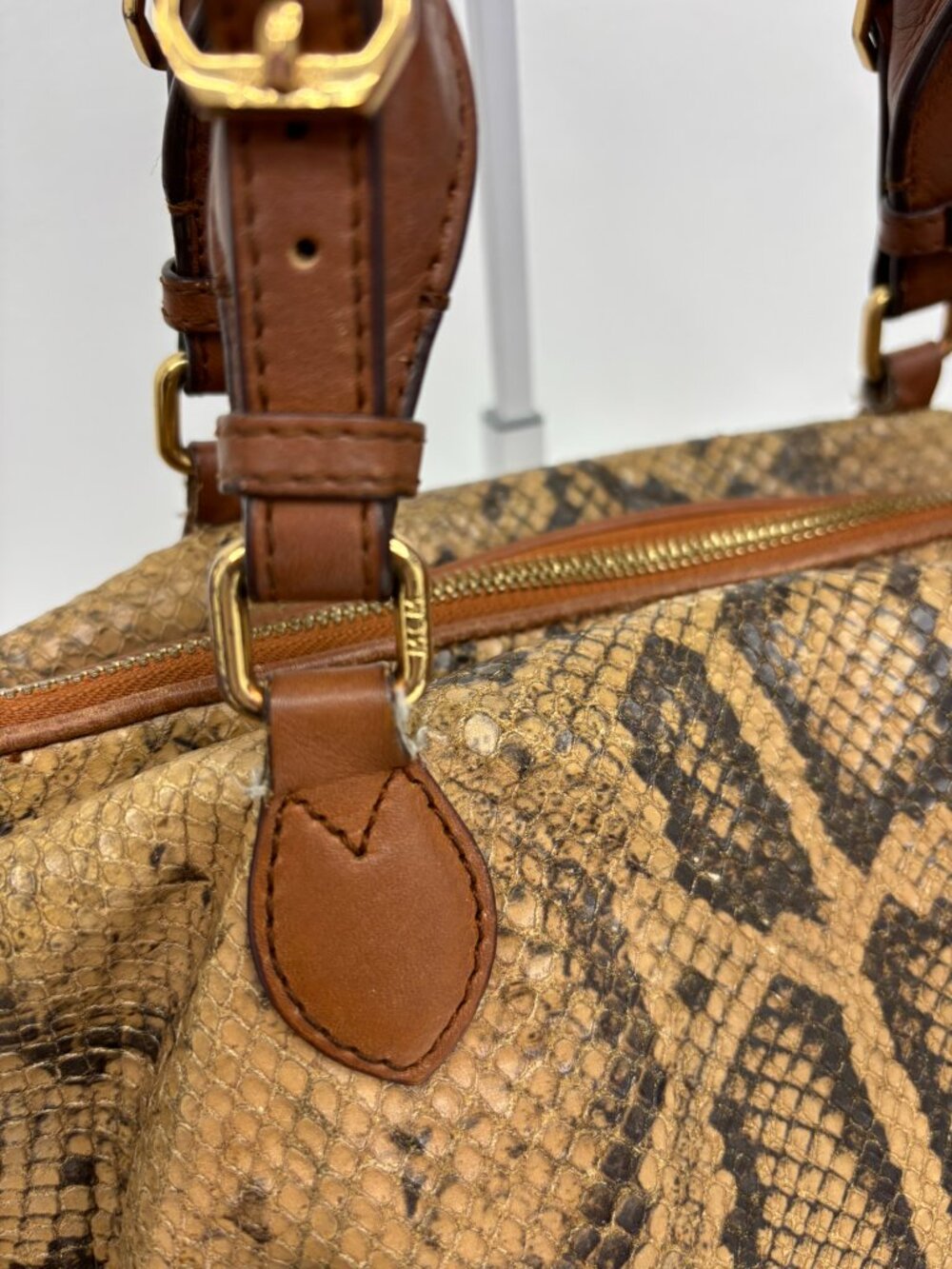MCM Brown Python Snakeskin Leather Top Handle Satchel Shoulder Bag - Picture 2 of 8